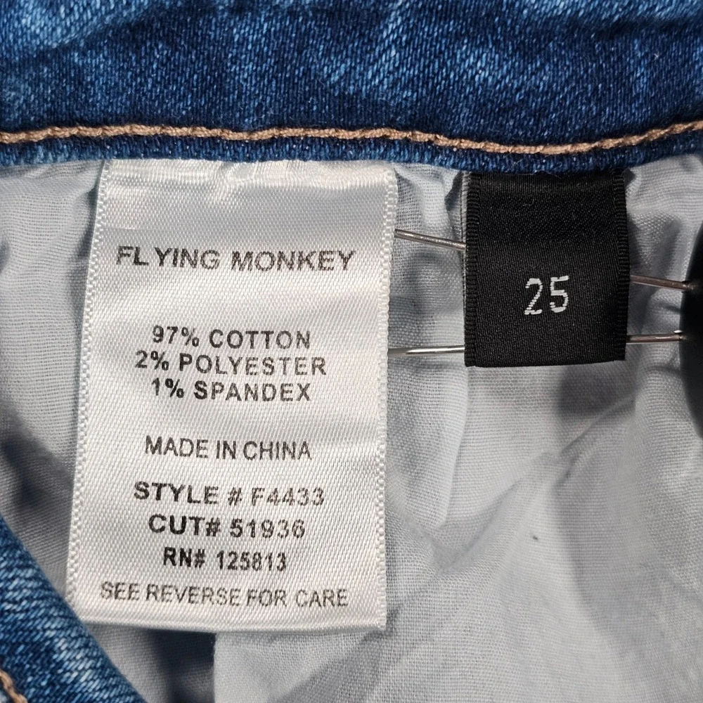 Flying Monkey Wide Leg Flare Jeans Womens 25 High Rise Distressed Shredded Knee